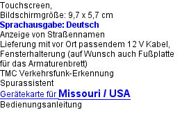 Missouri USA Navi mieten leihen, Aktuelle Karte.  